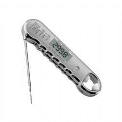 Folding digital thermometer with bottle opener